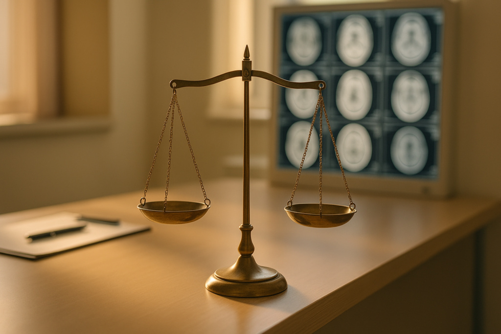 未破裂脳動脈瘤を手術すべきか判断の軸を天秤にかけて考える診察室